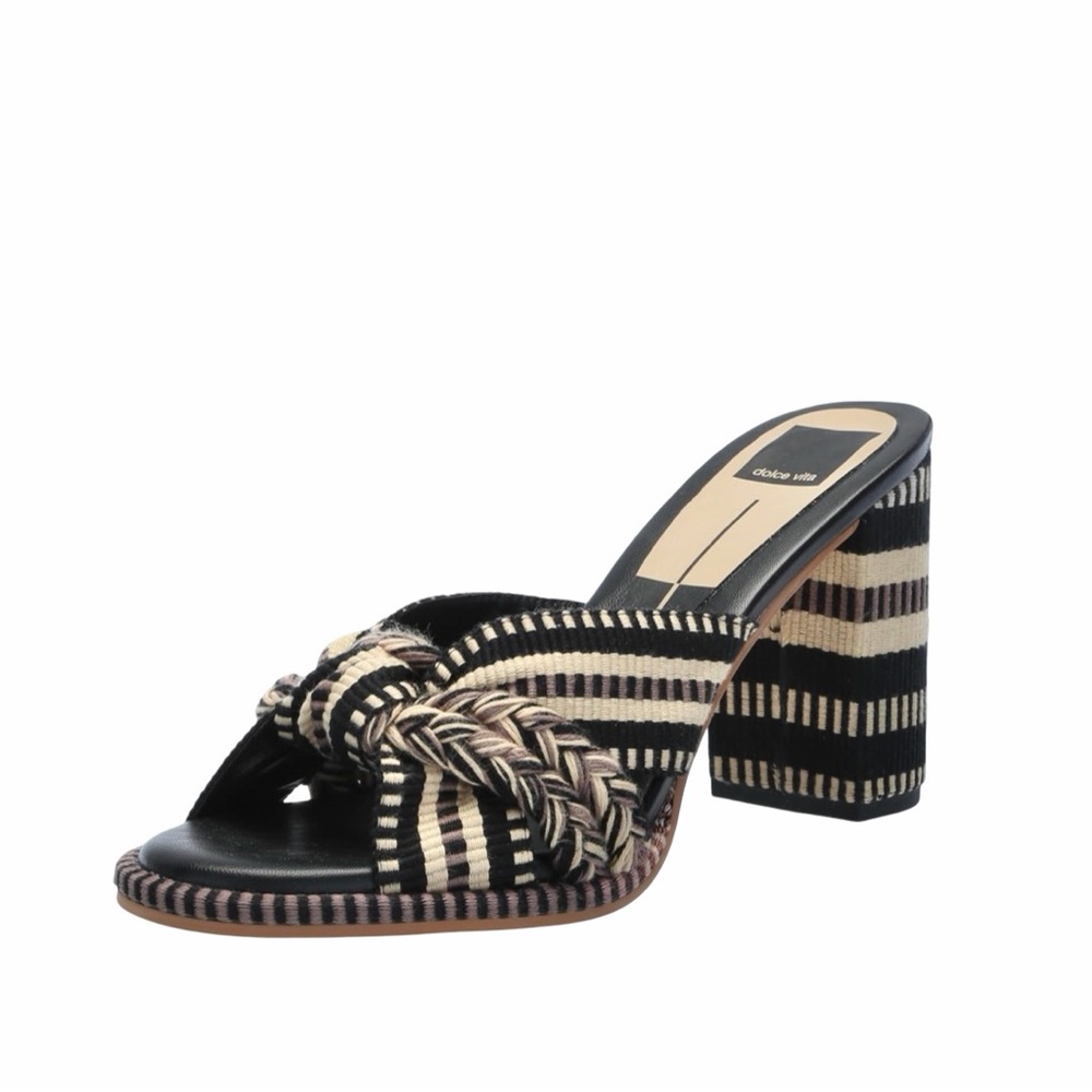 NEW Dolce Vita Brila Multi Woven Block Heel in Black/Tan Sz 7.5
